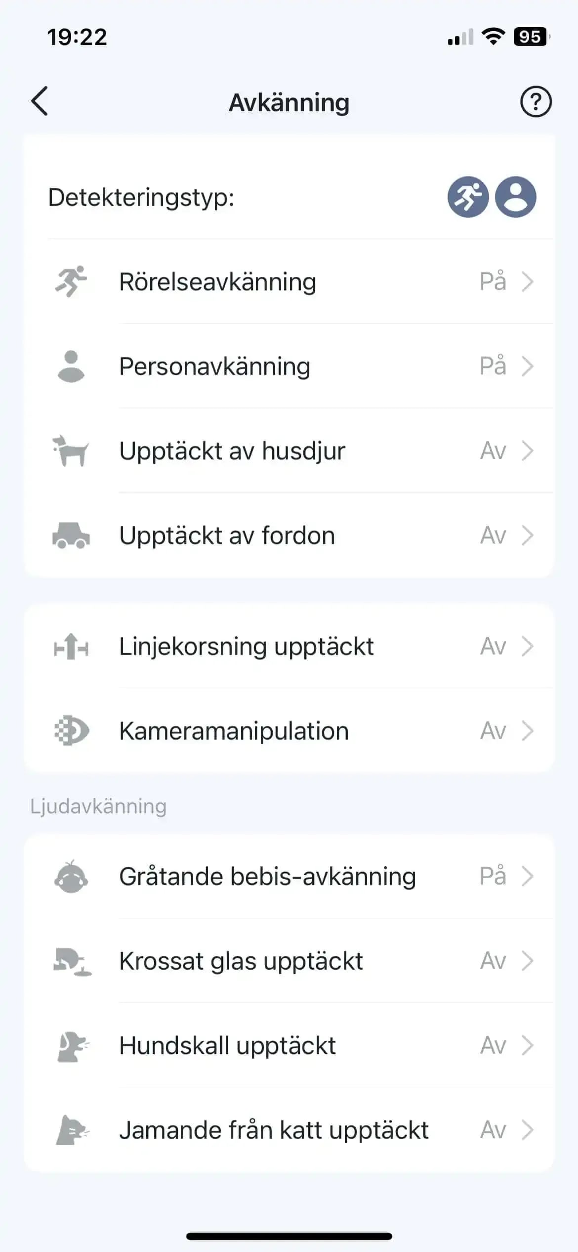 lägen för avkänning tapo