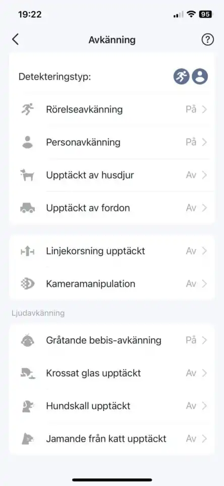 lägen för avkänning tapo