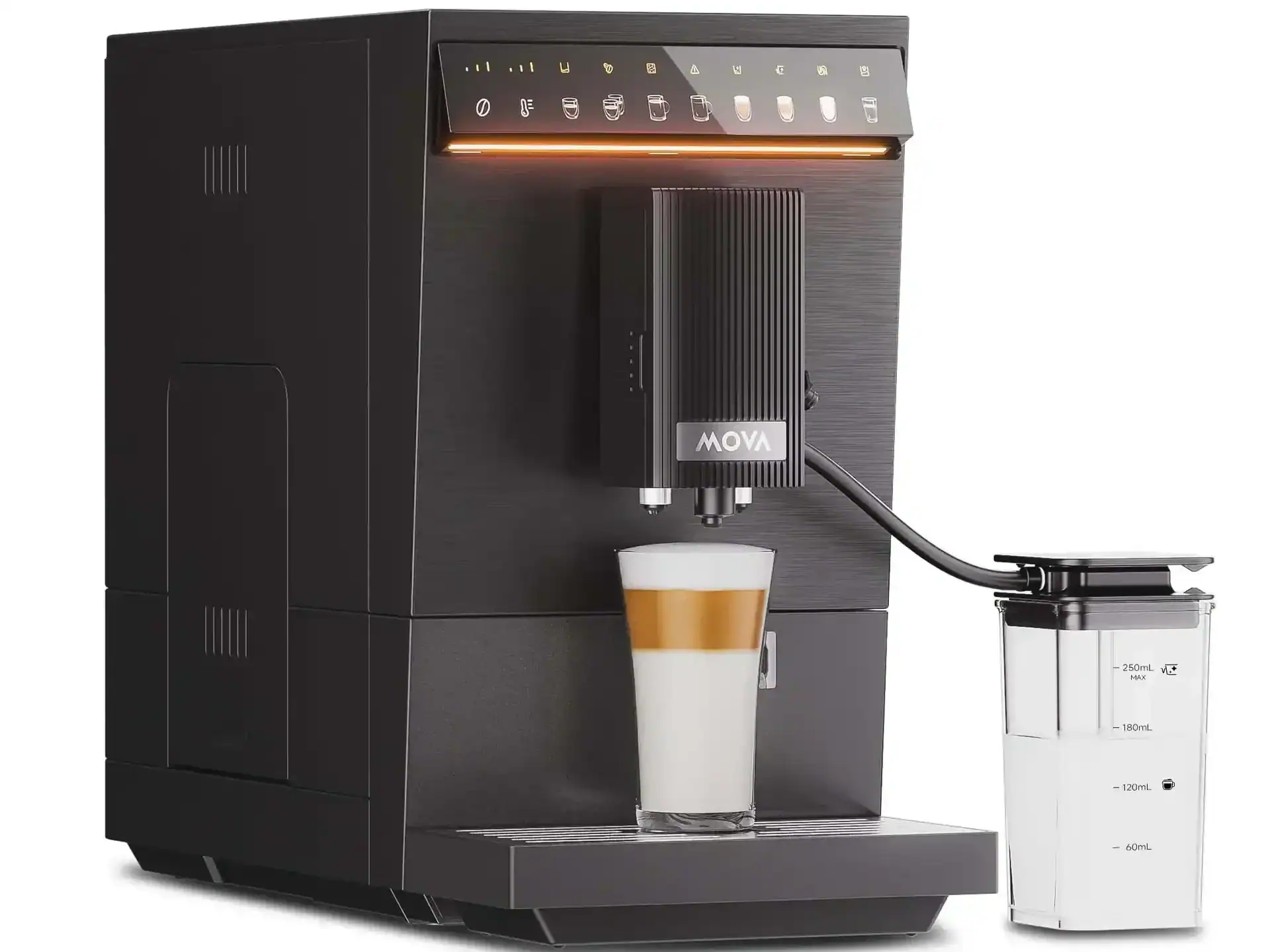 MOVA helautomatisk kaffemaskin med barista-kontroll och mjölkskummare.
